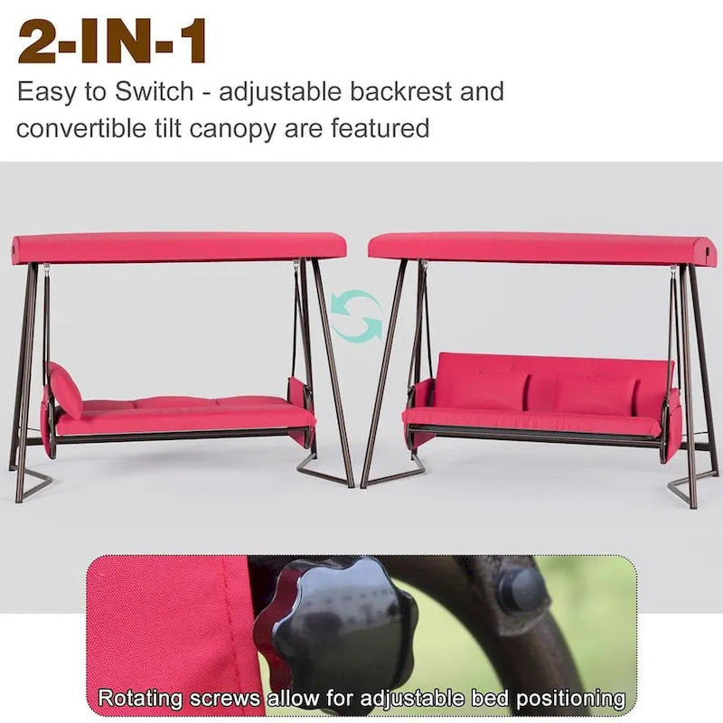 Outdoor Adjustable Metal Swing Chair Swing Bed Hanging Glider Porch Bench for Garden