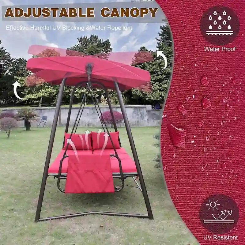 Outdoor Adjustable Metal Swing Chair Swing Bed Hanging Glider Porch Bench for Garden