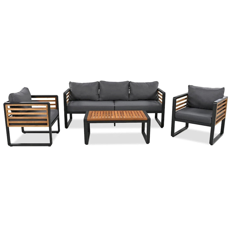 Sofa Conversation Set for 5 Persons, Outdoor Furniture with Removable Cushions