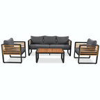 Sofa Conversation Set for 5 Persons, Outdoor Furniture with Removable Cushions
