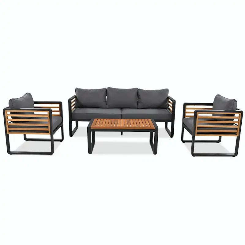 Sofa Conversation Set for 5 Persons, Outdoor Furniture with Removable Cushions