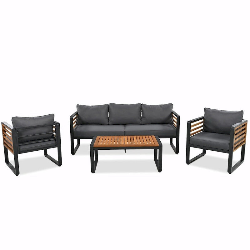 Sofa Conversation Set for 5 Persons, Outdoor Furniture with Removable Cushions