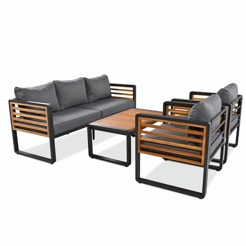 Sofa Conversation Set for 5 Persons, Outdoor Furniture with Removable Cushions