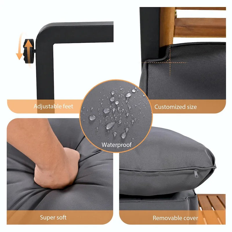 Sofa Conversation Set for 5 Persons, Outdoor Furniture with Removable Cushions