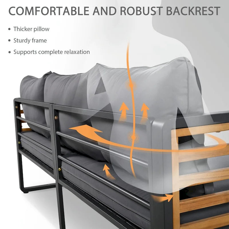 Sofa Conversation Set for 5 Persons, Outdoor Furniture with Removable Cushions