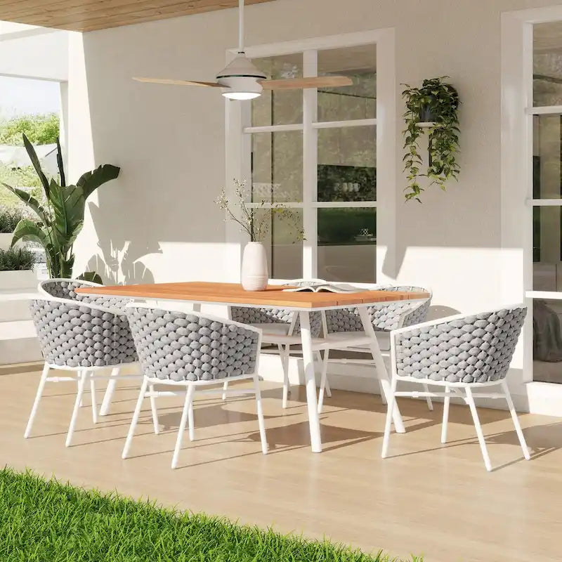 Rowan 7-Piece 6-Seater Aluminum & Teakwood Patio Dining Set