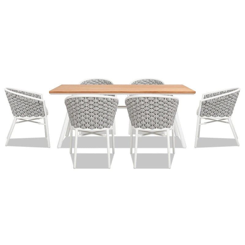 Rowan 7-Piece 6-Seater Aluminum & Teakwood Patio Dining Set