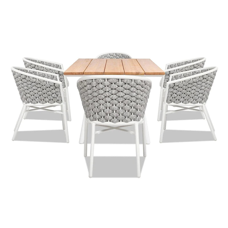 Rowan 7-Piece 6-Seater Aluminum & Teakwood Patio Dining Set