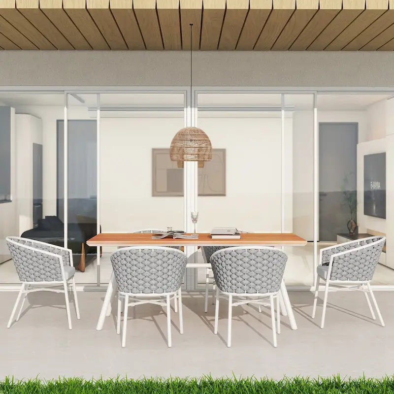 Rowan 7-Piece 6-Seater Aluminum & Teakwood Patio Dining Set