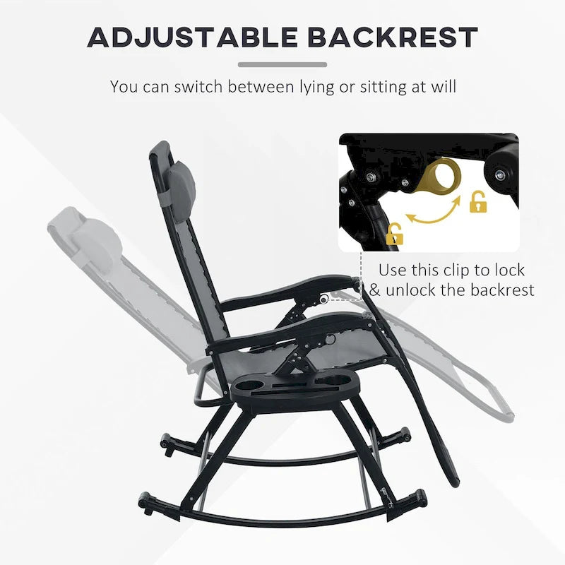 2 Pieces Foldable Reclining Zero Gravity Lounge Rocker with Pillow