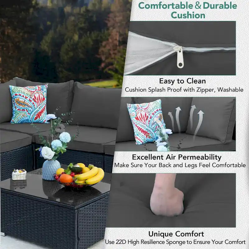 7 Pieces Outdoor Woven Rattan Sectional Sofa,Grey