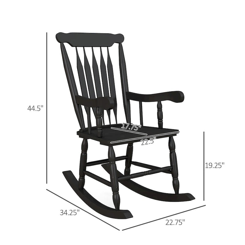 Outdoor Wood Rocking Chair, 350 lbs Porch Rocker with High Back