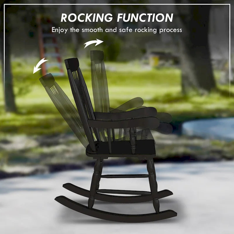 Outdoor Wood Rocking Chair, 350 lbs Porch Rocker with High Back