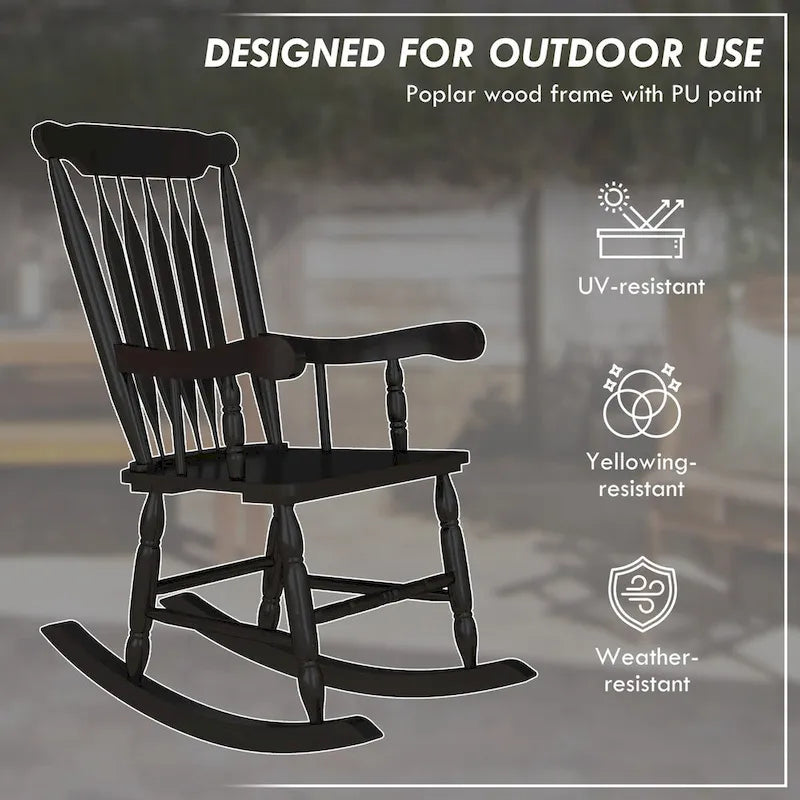 Outdoor Wood Rocking Chair, 350 lbs Porch Rocker with High Back