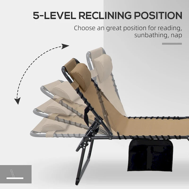 2 Piece Folding Chaise Lounge w/ 5-level Reclining Back, Reading Hole
