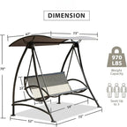 3-Seat Patio Swing Chair with Adjustable Canopy and Durable Steel Frame