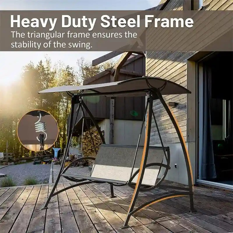 3-Seat Patio Swing Chair with Adjustable Canopy and Durable Steel Frame
