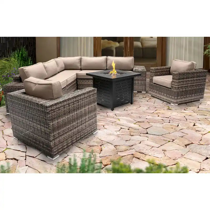LSI 6 Person Seating Group With Sunbrella Cushions And Metal Firepit
