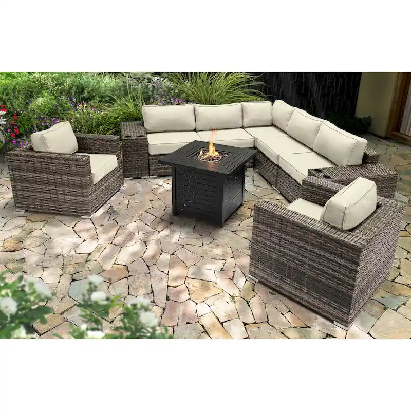 LSI 6 Person Seating Group With Sunbrella Cushions And Metal Firepit
