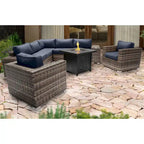 LSI 6 Person Seating Group With Sunbrella Cushions And Metal Firepit