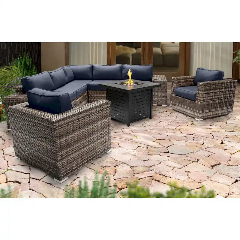 LSI 6 Person Seating Group With Sunbrella Cushions And Metal Firepit