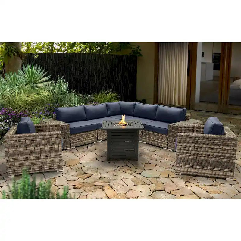 LSI 6 Person Seating Group With Sunbrella Cushions And Metal Firepit