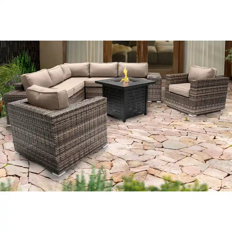 LSI 6 Person Seating Group With Sunbrella Cushions And Metal Firepit