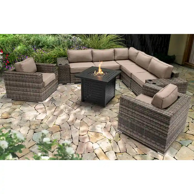 LSI 6 Person Seating Group With Sunbrella Cushions And Metal Firepit