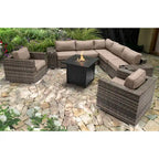 LSI 6 Person Seating Group With Sunbrella Cushions And Metal Firepit