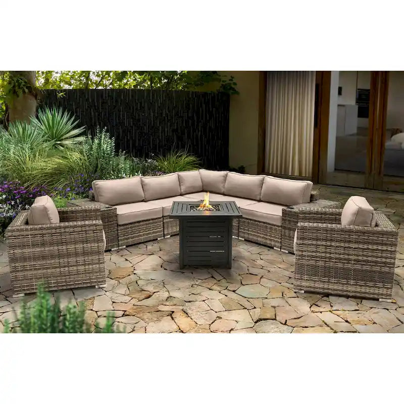 LSI 6 Person Seating Group With Sunbrella Cushions And Metal Firepit
