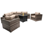 LSI 6 Person Seating Group With Sunbrella Cushions And Metal Firepit