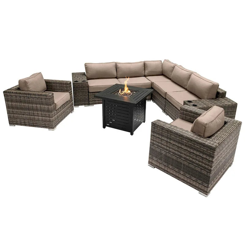 LSI 6 Person Seating Group With Sunbrella Cushions And Metal Firepit