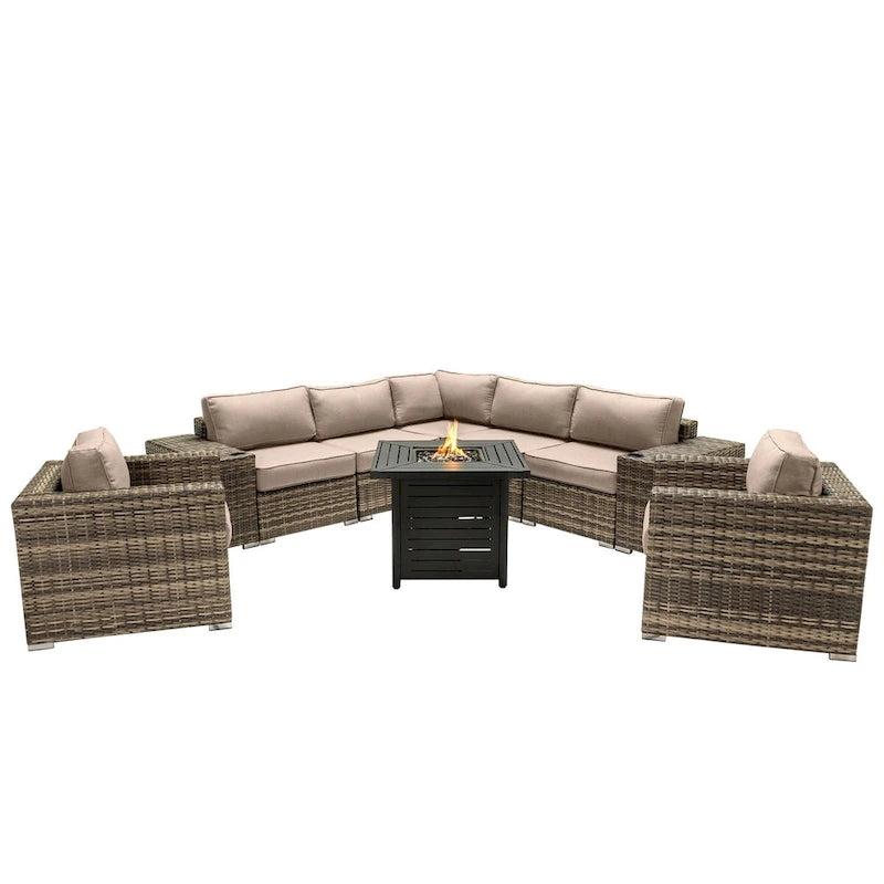 LSI 6 Person Seating Group With Sunbrella Cushions And Metal Firepit