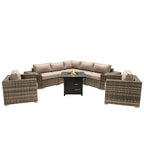 LSI 6 Person Seating Group With Sunbrella Cushions And Metal Firepit