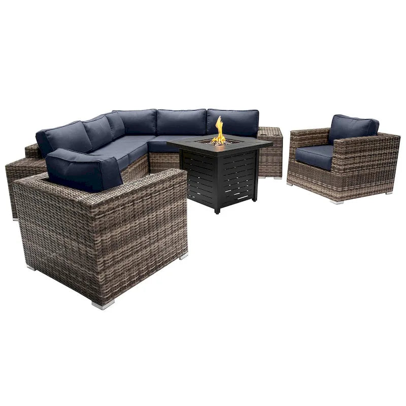 LSI 6 Person Seating Group With Sunbrella Cushions And Metal Firepit