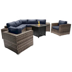 LSI 6 Person Seating Group With Sunbrella Cushions And Metal Firepit
