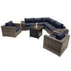 LSI 6 Person Seating Group With Sunbrella Cushions And Metal Firepit