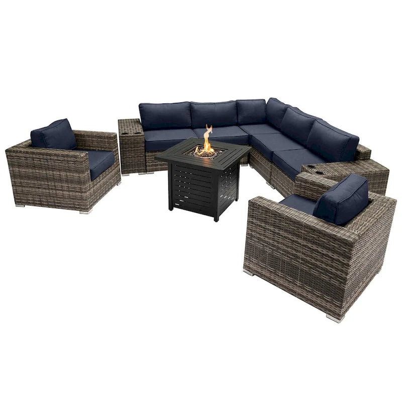 LSI 6 Person Seating Group With Sunbrella Cushions And Metal Firepit