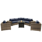 LSI 6 Person Seating Group With Sunbrella Cushions And Metal Firepit