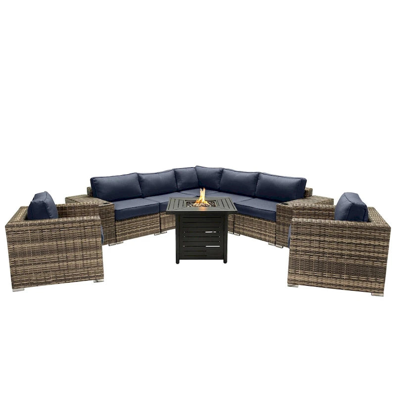 LSI 6 Person Seating Group With Sunbrella Cushions And Metal Firepit
