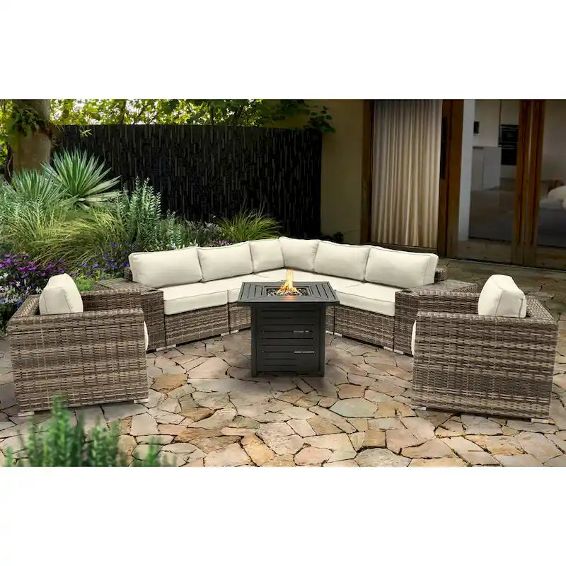 LSI 6 Person Seating Group With Sunbrella Cushions And Metal Firepit