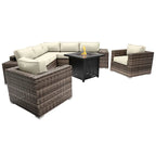 LSI 6 Person Seating Group With Sunbrella Cushions And Metal Firepit