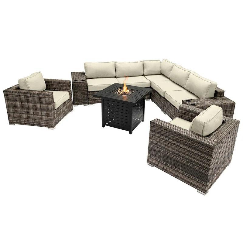 LSI 6 Person Seating Group With Sunbrella Cushions And Metal Firepit