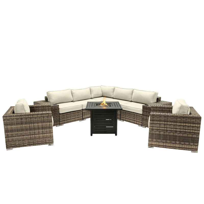 LSI 6 Person Seating Group With Sunbrella Cushions And Metal Firepit
