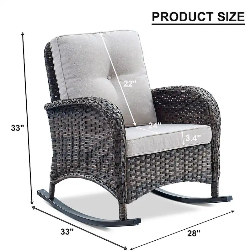 Patio Rattan Rocker Chair with High Back - Brown