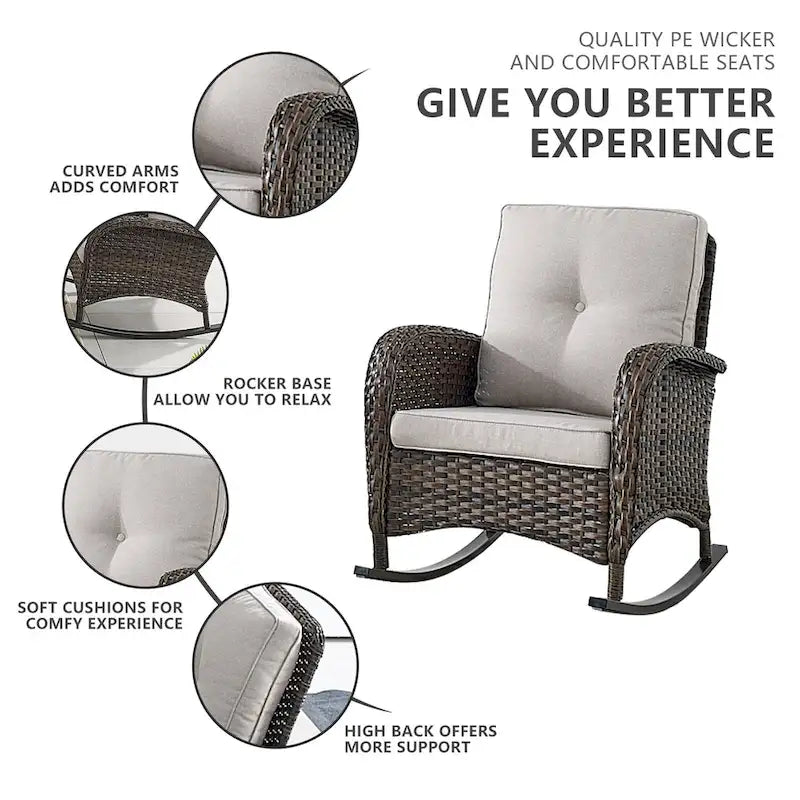 Patio Rattan Rocker Chair with High Back - Brown