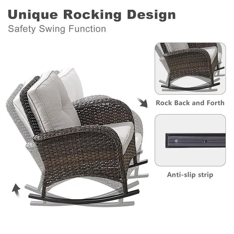 Patio Rattan Rocker Chair with High Back - Brown