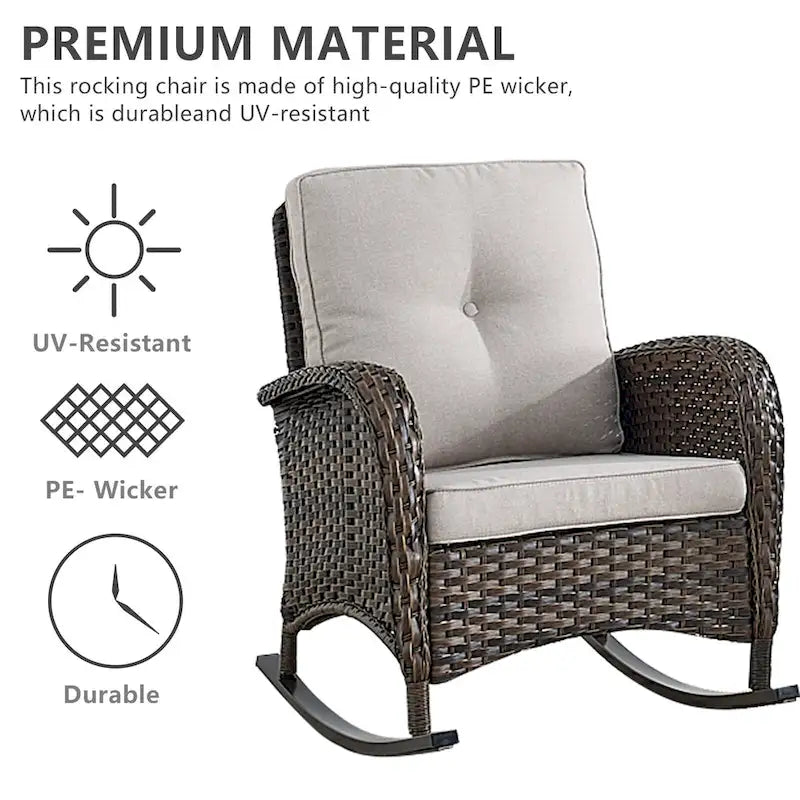Patio Rattan Rocker Chair with High Back - Brown