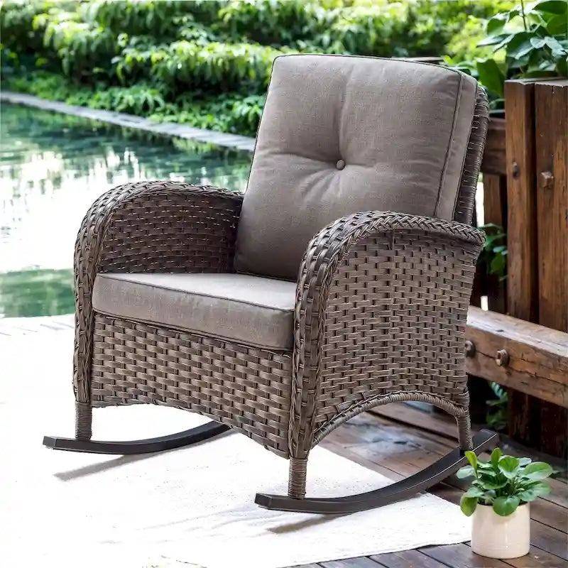 Outdoor Rocker Chairs with Thick Cushions - Brown