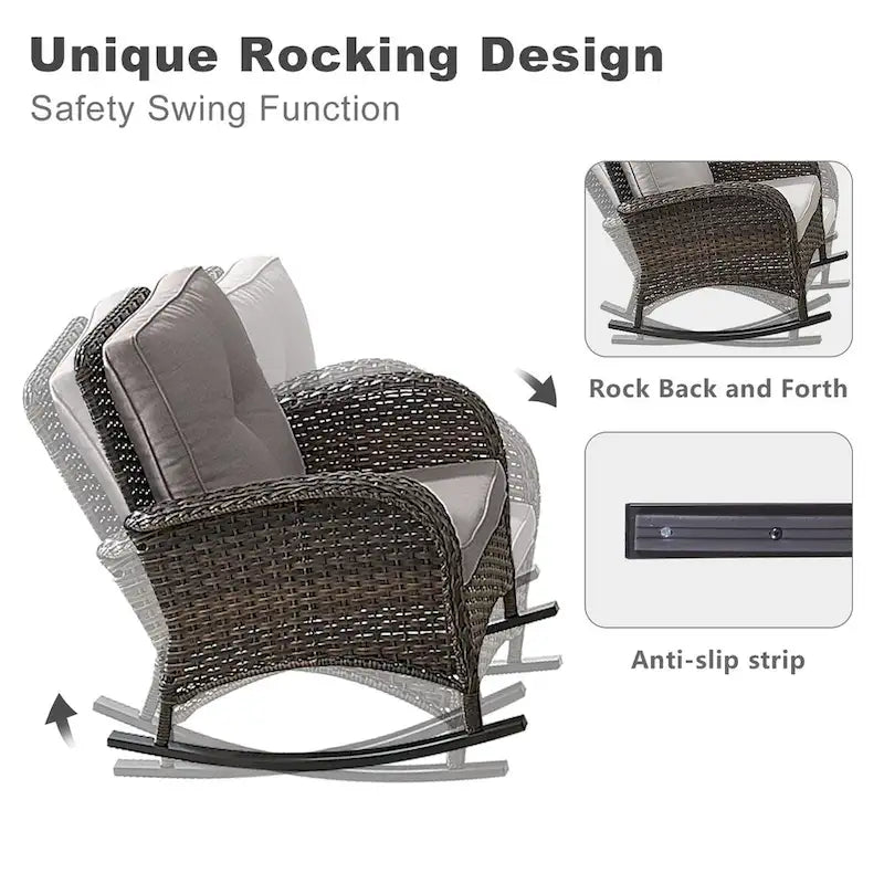 Outdoor Rocker Chairs with Thick Cushions - Brown